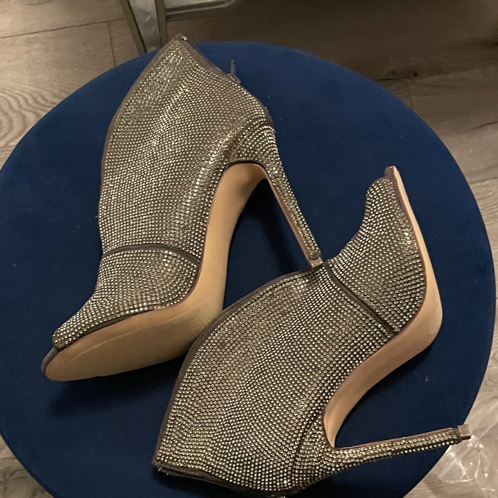 Embellished Rhinestone Peep-Toe Ankle Booties — - Picture 4 of 16